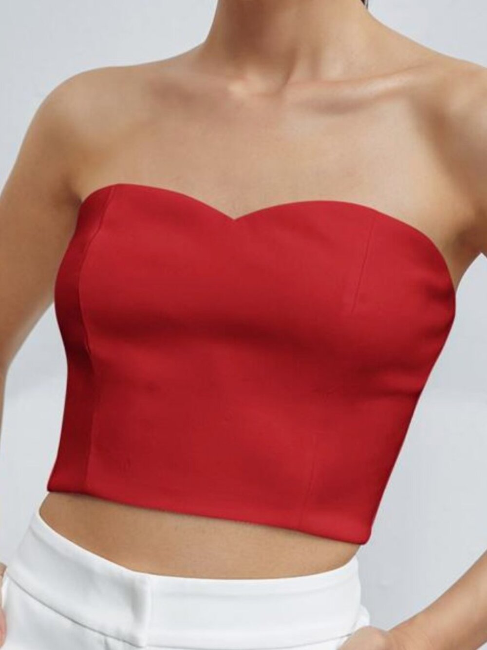 Sexy Strapless Sweatheart Bustier Crop Top Back Zipper, Red - Small